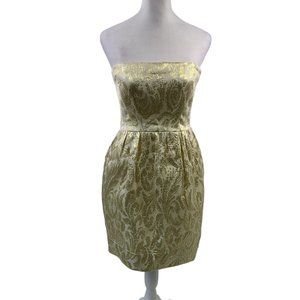 Shoshanna Gold Metallic Strapless Prom Mini Dress with Pockets Size 2
